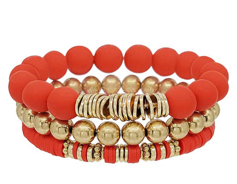 Red and Gold Set of 4 Beaded Bracelets