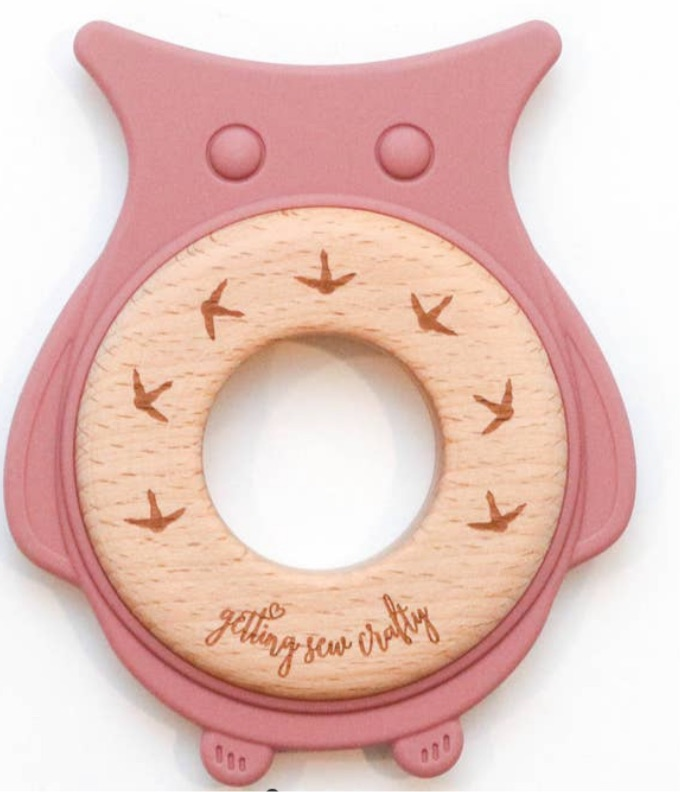 Owl Silicone + Wood Ring Teether