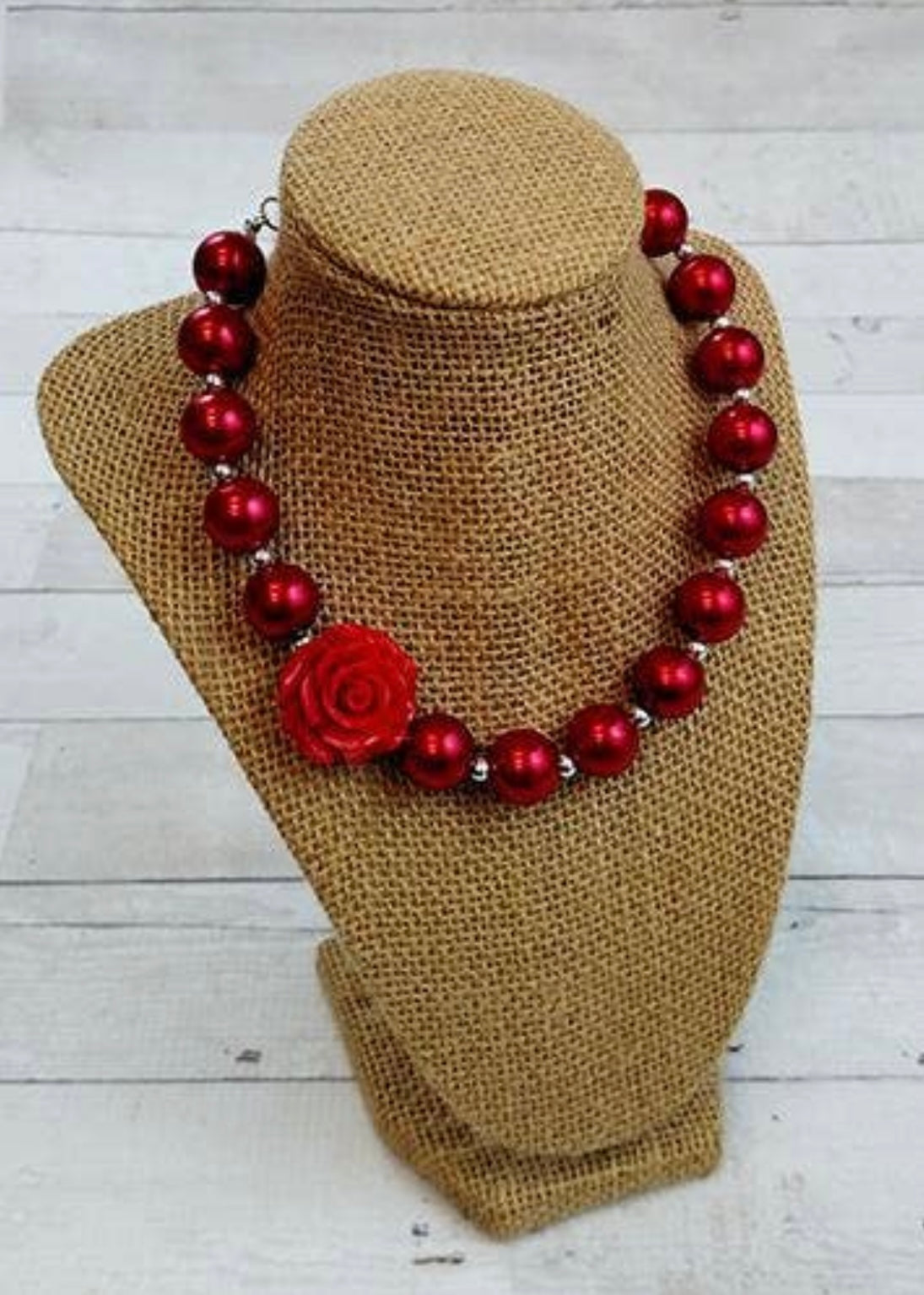 Red Solid Chunky Bead Necklace
