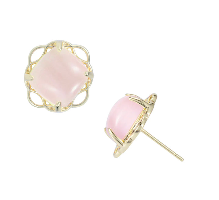 Blossomed Stud Earrings - Pink Cats Eye/ Gold