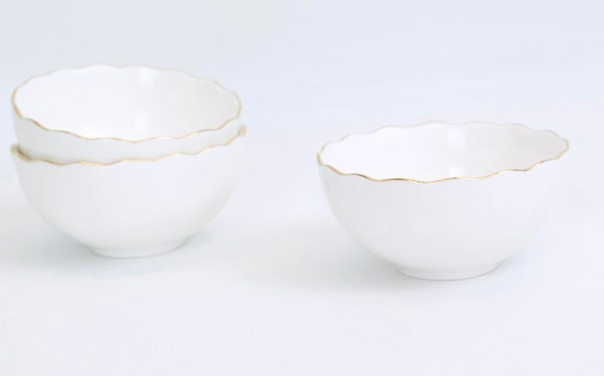 Set of 3 Ceramic Gold Rim Bowls