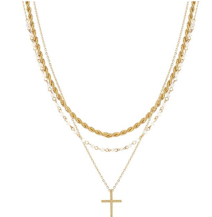 Natural Wrapped Chain Cross Necklace