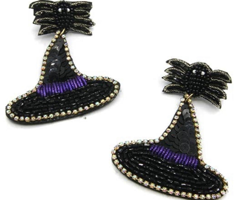 Spider Witch Hat Beaded Earrings