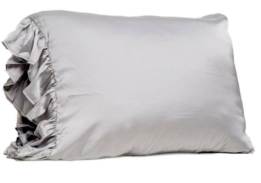 Bella Silky Pillowcase with Ruffle: Grey