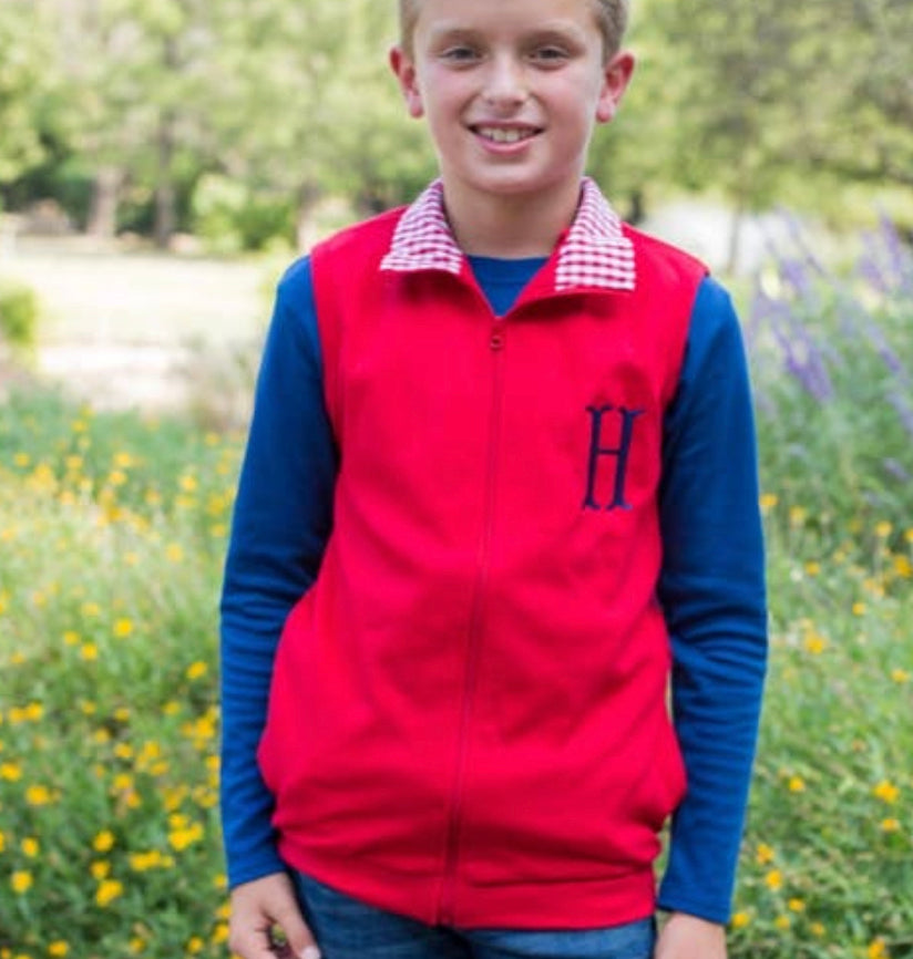 Gingham Accent Vest - Red with Red (5t)