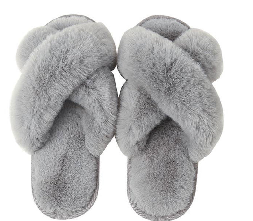 Grey Fluffy Slippers