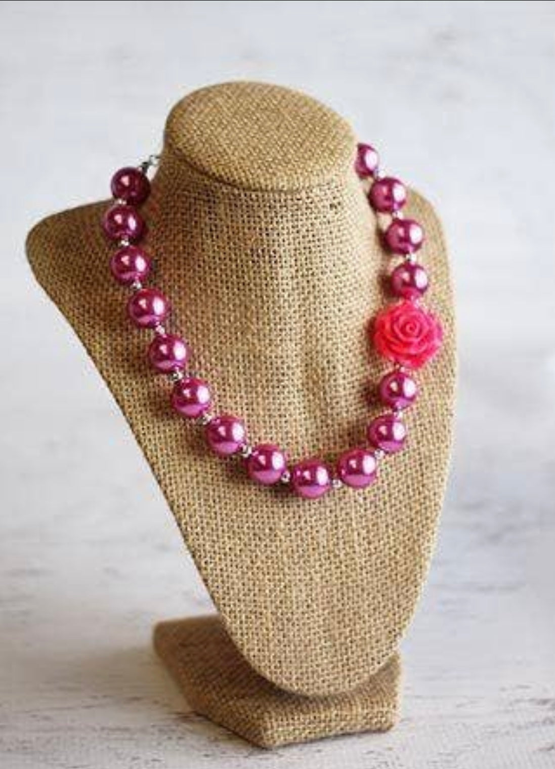 Solid Hot Pink Chunky Bead Necklace