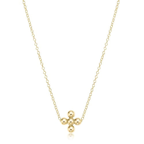 Gold Necklace 16”: Classic Beaded Signature Cross